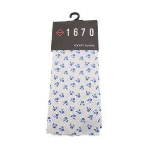1670 Blue Floral Pocket Square – Classic White Cotton Handkerchief - NWT